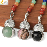 CSJA Owl Keychain Natural Stones Reiki 7 Chakra Chain Keys Holder G351