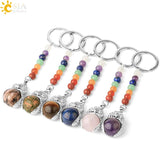 CSJA Owl Keychain Natural Stones Reiki 7 Chakra Chain Keys Holder G351