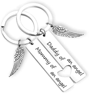Mommy Daddy of an Angel Keychain Set - Baby Memorial Jewelry for Infant Loss