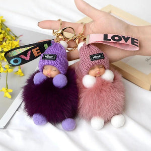 Fox Fur Sleeping Doll Key Chain Plush Sleeping Baby Pendant