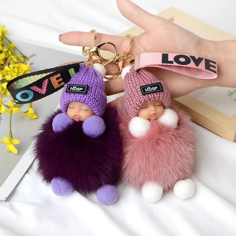 Fox Fur Sleeping Doll Key Chain Plush Sleeping Baby Pendant