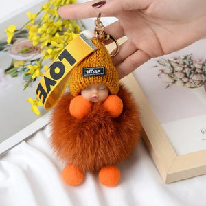 Fox Fur Sleeping Doll Key Chain Plush Sleeping Baby Pendant