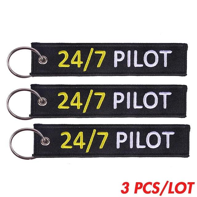 24/7 Pilot Keychain Aviation Embroidery Key Ring Chain