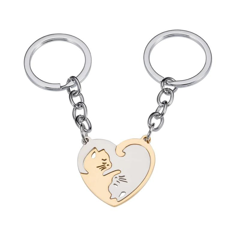 Couple Keychain Gift Heart Shaped Cat Stitching Keychains Wedding Anniversary