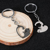 Couple Keychain Gift Heart Shaped Cat Stitching Keychains Wedding Anniversary