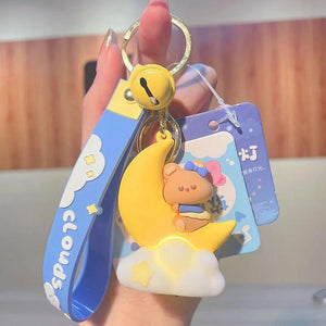 Moon Bear Rabbit Light Glowing Keychain Keyring Couple Bag Ornament