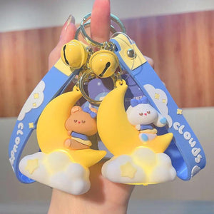 Moon Bear Rabbit Light Glowing Keychain Keyring Couple Bag Ornament