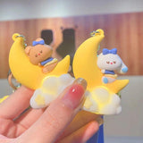 Moon Bear Rabbit Light Glowing Keychain Keyring Couple Bag Ornament