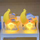 Moon Bear Rabbit Light Glowing Keychain Keyring Couple Bag Ornament