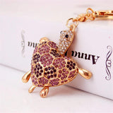 Tortoise Turtle Love Heart Crystal Charm Keychain