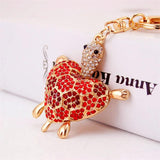 Tortoise Turtle Love Heart Crystal Charm Keychain