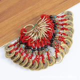 Brass Five Emperors Money Keychain Body Protection Safety Lanyard Pendant Cord