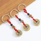 Brass Five Emperors Money Keychain Body Protection Safety Lanyard Pendant Cord