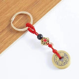 Brass Five Emperors Money Keychain Body Protection Safety Lanyard Pendant Cord