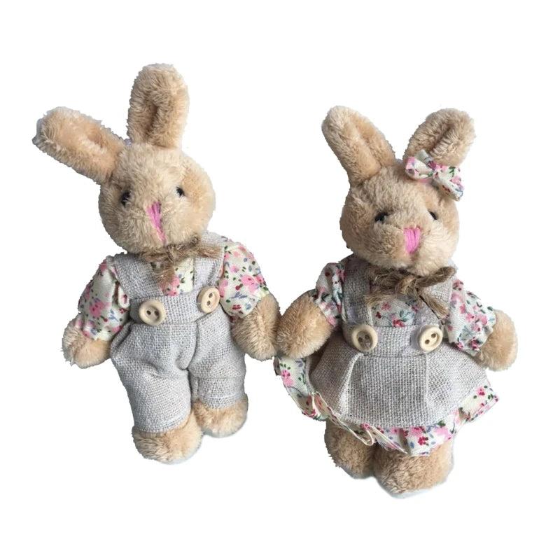 2 Cloth Bear/Rabbit Dolls Keychain Gift Plush Material for Girl