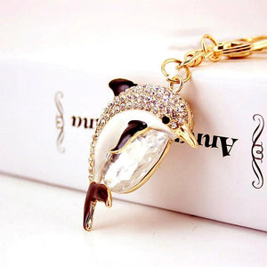 Crystal Gem Dolphin Key Ring Women's Bag Accessories Metal Pendant