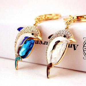 Crystal Gem Dolphin Key Ring Women's Bag Accessories Metal Pendant