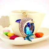 Crystal Gem Dolphin Key Ring Women's Bag Accessories Metal Pendant
