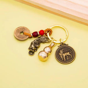 Chinese Zodiac Brass Gourd Pixiu Keychain