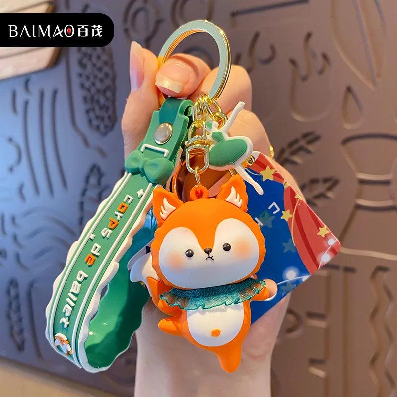 Animal Keychain Cartoon Fox Rabbit Lace Keyring Couple Bag Car Key Chain