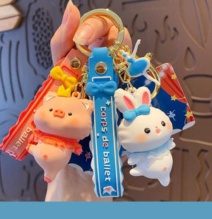 Animal Keychain Cartoon Fox Rabbit Lace Keyring Couple Bag Car Key Chain