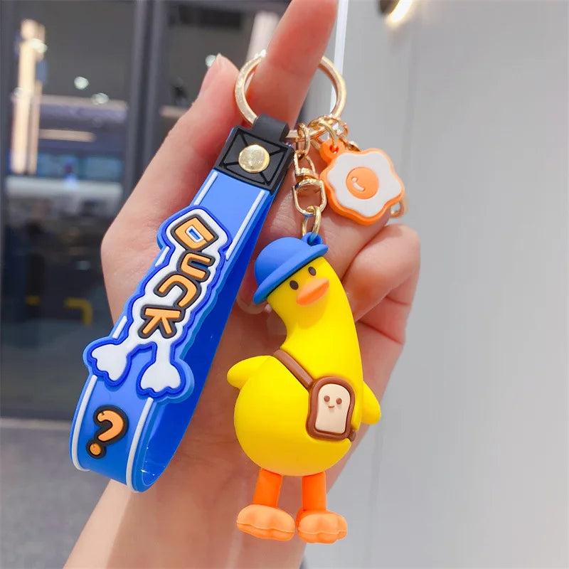 Funny Sitting Duck Key Chain Pendant for Women Men Bag Car Keyfob Kid Gift