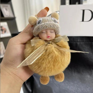 Baby Doll Keychain Fluffy Pom Pom Faux Fur Plush Keychains