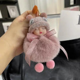 Baby Doll Keychain Fluffy Pom Pom Faux Fur Plush Keychains