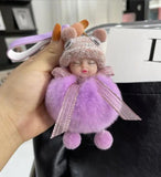 Baby Doll Keychain Fluffy Pom Pom Faux Fur Plush Keychains