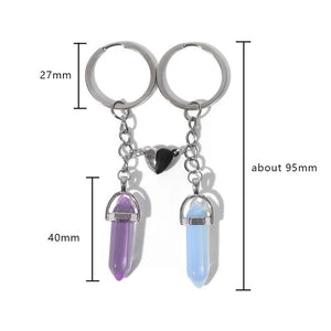Couple Key Chain Heart Charm Natural Stone Crystal Pendant Keychain