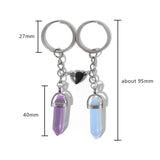 Couple Key Chain Heart Charm Natural Stone Crystal Pendant Keychain