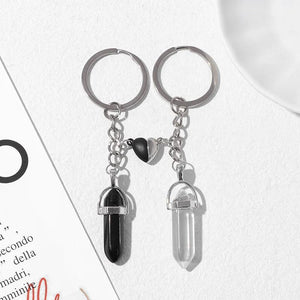Couple Key Chain Heart Charm Natural Stone Crystal Pendant Keychain