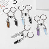 Couple Key Chain Heart Charm Natural Stone Crystal Pendant Keychain
