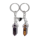 Couple Key Chain Heart Charm Natural Stone Crystal Pendant Keychain