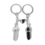 Couple Key Chain Heart Charm Natural Stone Crystal Pendant Keychain