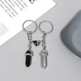 Couple Key Chain Heart Charm Natural Stone Crystal Pendant Keychain