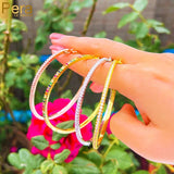Pera Micro Pave Full CZ Big Round Thin Open Cuff Bangles