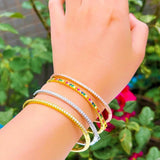 Pera Micro Pave Full CZ Big Round Thin Open Cuff Bangles
