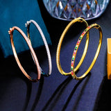 Pera Micro Pave Full CZ Big Round Thin Open Cuff Bangles