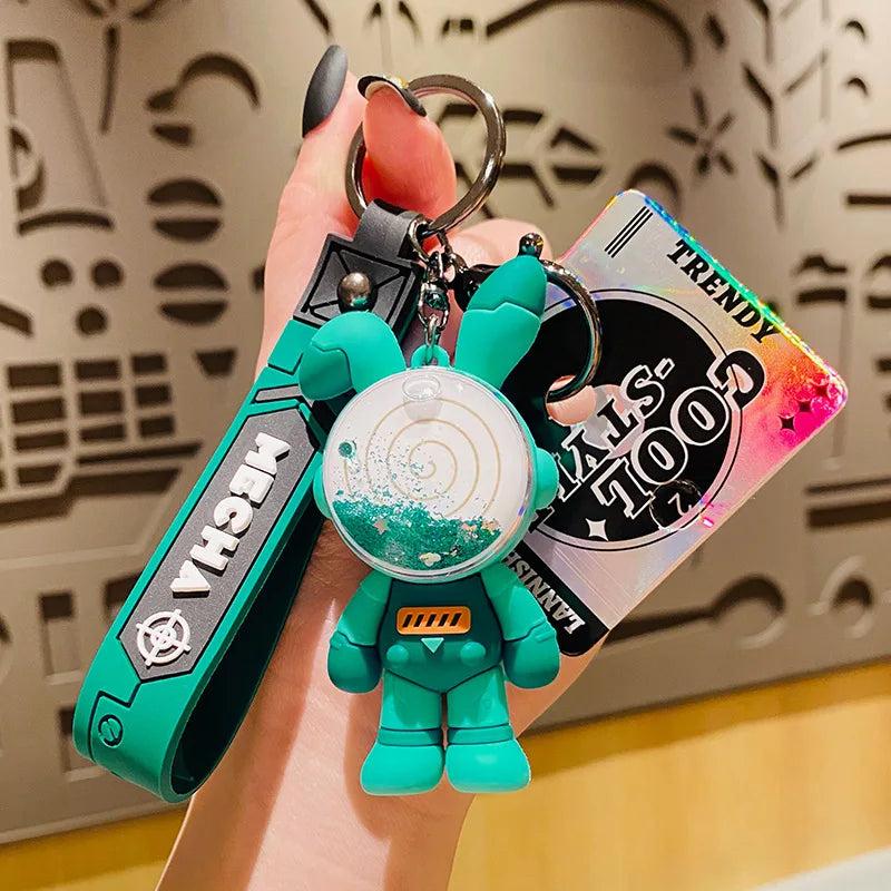 Punk Rabbit Liquid Keychain Rotating Planet Quicksand Bunny Sequin Keyring
