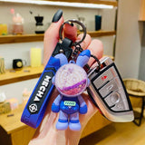 Punk Rabbit Liquid Keychain Rotating Planet Quicksand Bunny Sequin Keyring