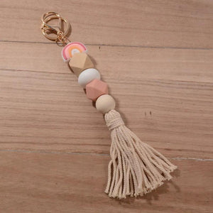 Rainbery Rainbow Tassel Keychain Silicone Beads Pendant Key Chain