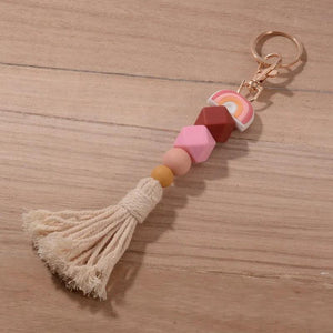 Rainbery Rainbow Tassel Keychain Silicone Beads Pendant Key Chain