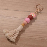Rainbery Rainbow Tassel Keychain Silicone Beads Pendant Key Chain
