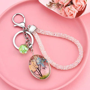 Sky Star Dried Flower Butterfly Key Chain Glass Pendant