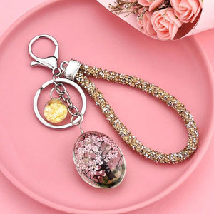 Sky Star Dried Flower Butterfly Key Chain Glass Pendant