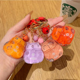 Lucky Cat Acrylic Doll Keychain Floating Liquid Bag Charm Pendant