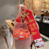 Lucky Cat Acrylic Doll Keychain Floating Liquid Bag Charm Pendant