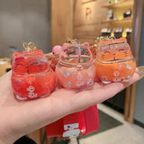 Lucky Cat Acrylic Doll Keychain Floating Liquid Bag Charm Pendant