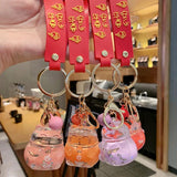 Lucky Cat Acrylic Doll Keychain Floating Liquid Bag Charm Pendant